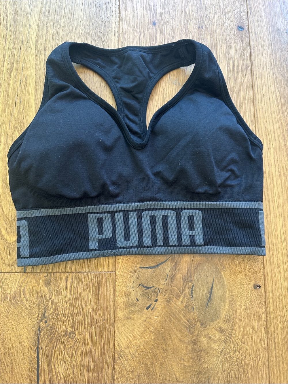 Puma Black Sports Bra with Grey Logo Band